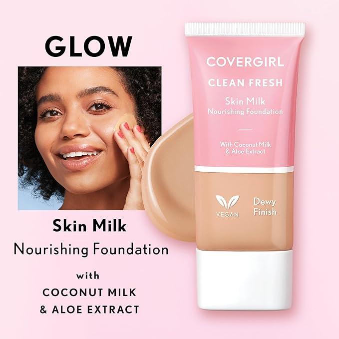 COVERGIRL Clean Fresh Nourishing Skin Tint, 570 Medium/Tan, Liquid Foundation, Dewy Finish, Infused with Coconut & Aloe, Vegan Formula
