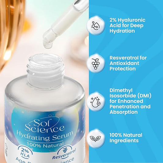 Ultra Hydrating Face Serum – Hyaluronic Acid + Resveratrol for Dry Skin – Lightweight All Natural Formula for Daily Moisture & Radiance – Boosts Moisture for a Dewy Glow 1.17 FL Oz