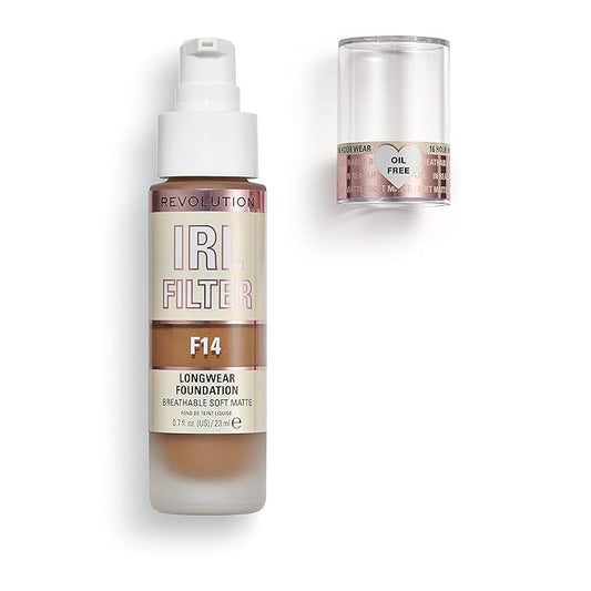 Revolution, IRL Filter Longwear Foundation, Soft & Breathable Formula, Medium to Full Coverage, Matte Finish, F14, 0.7 fl oz