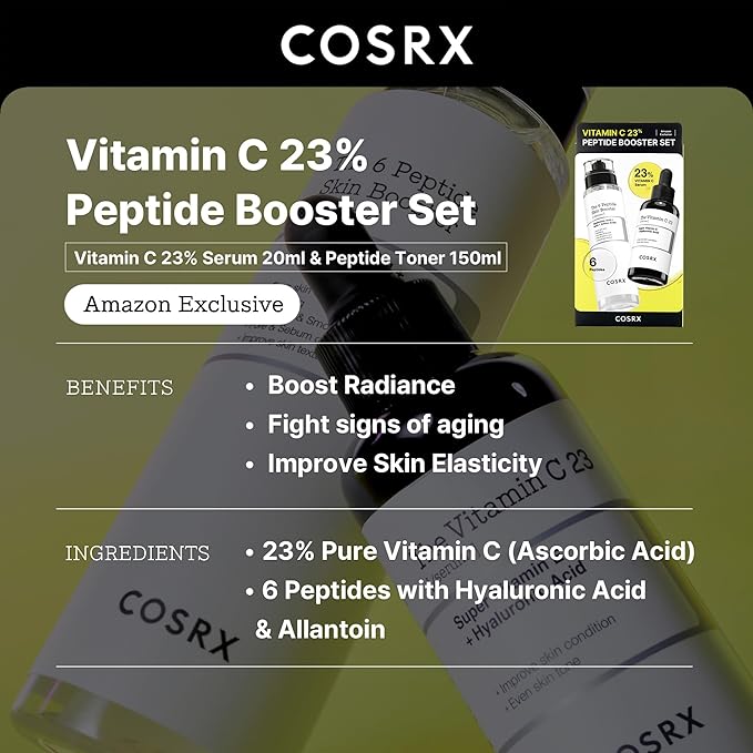 COSRX Vitamin C 23% Peptide Booster Set - Amazon Exclusive - Korean Skin Care Set, Stocking stuffers for women, Vitamin C Serum, Face Serum