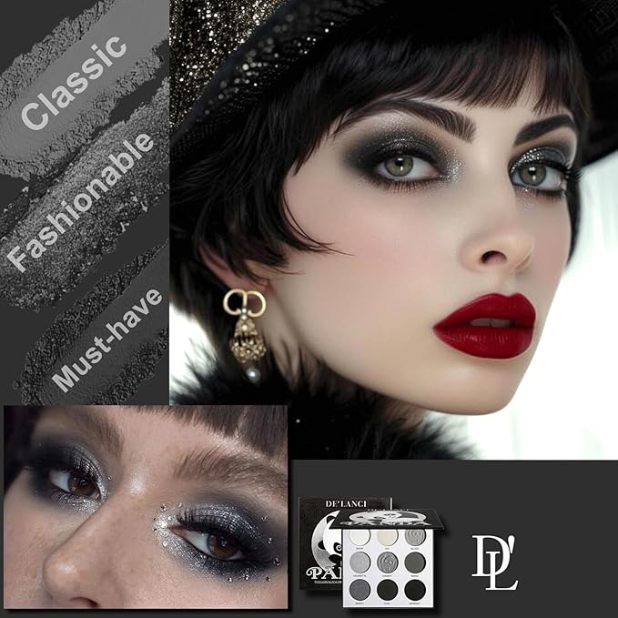 Afflano DL Gray Eyeshadow Palette Grey Black White Silver, Blendable Smokey Eye Eyeshadow for SFX Skull Goth Look Halloween Makeup Palette, Long Lasting Dark Eye Shadow Pallet - Panda