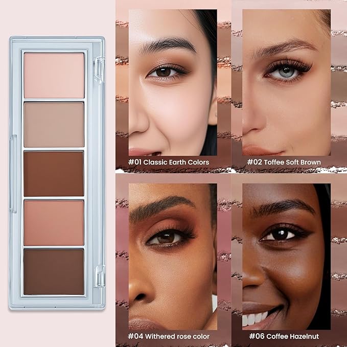5 Colors Mini Neutral Naked Eyeshadow Palette for Brown Eyes,Nude Brown & Taupe Natural Eye Shadow Palette Makeup,Velvety Matte Finish,Travel Size,Highly Pigmented Long Lasting Waterproof.(06#)