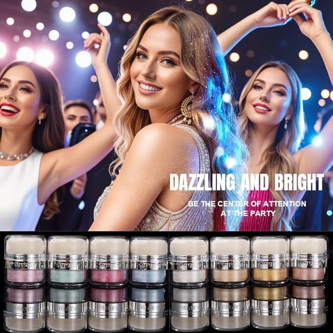 Glitter Body Highlighter Powder Body Shimmer Sparkle Face Highlighter Powder for Face Eyes Body Glow Makeup With sponge head（02#）