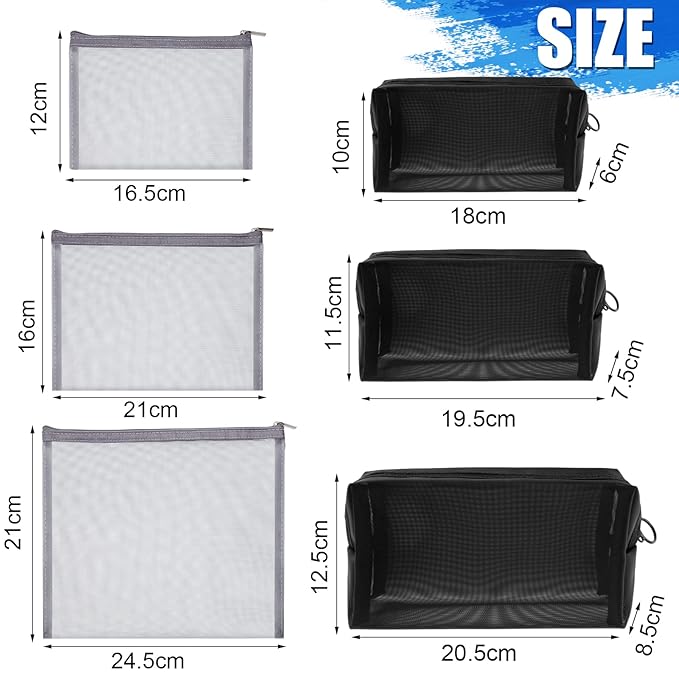 6 Pieces Mesh Makeup Bags Mesh Cosmetic Bag Portable Travel Organizing Zipper Pouch Toiletries Makeup Pouches for Home Office Travel Accessories (Classic Colors)