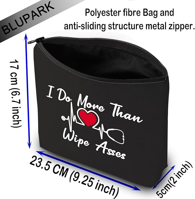BLUPARK CNA Makeup Bag Certified Nursing Assistant Gifts I Do More Than Wipe Asses Cosmetic Bag for CAN Nurse (Wipe Asses-BK)
