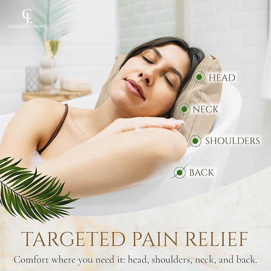 Luxury Bath Pillow for Tub - Thick and Comfortable Bathtub Pillow Support for Head and Neck and Back - Washable Quick-Drying Bath Pillows - Bath Cushion for Home Spa - Fits Any Bathtub - Sand