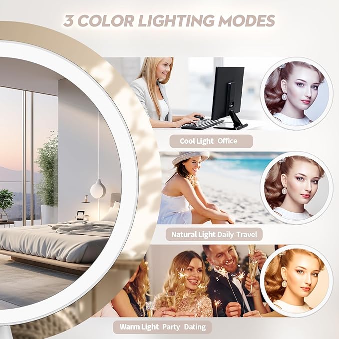 10 Inch Lighted Makeup Mirror with 7X Magnification,3 Colors & 10 Brightness Levels, Magnifying Makeup Mirrors with 5000mAh Battery, Anti-Glare,Gift Box (White)