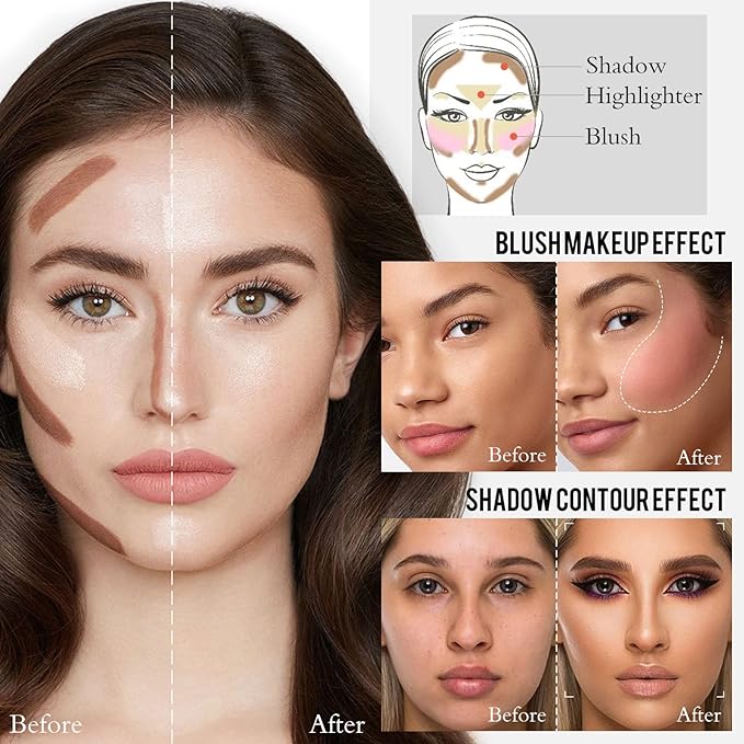 2Pcs Highlighter Stick Cream Contour Stick Makeup Kit, Shimmer Highlighter and Bronzer Stick Contour Wand, Water-proof Long Lasting Smooth Face Brightens & Shades Contouring Stick Illuminator