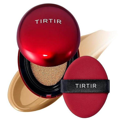 TIRTIR Mask Fit Red Cushion Foundation | Full coverage, Weightless, Skin fit, Satin Glow Finish, Korean Makeup, beauty, Tattoo cover up, Buildable (#33W Ginger, 0.63 Fl Oz)