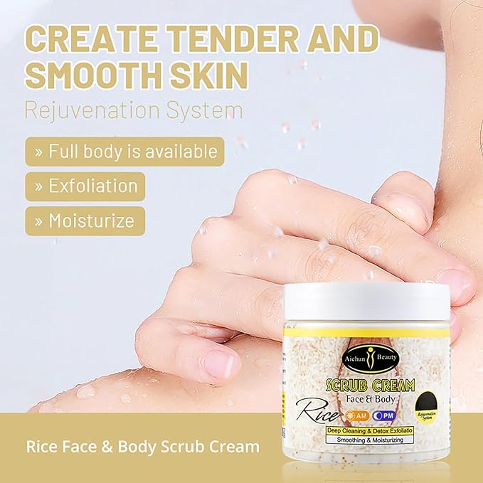 AICHUN BEAUTY Rice Scrub Face Body Cream Deep Cleaning Detox Exfoliation Smoothing Moisturizing Skin 200ml / 3.76fl.oz