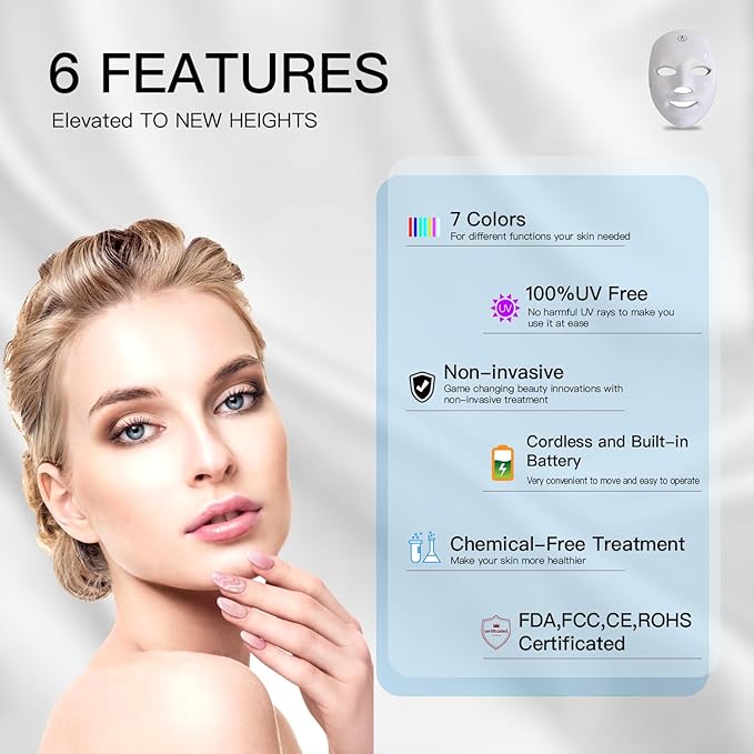 Red Light Therapy Mask for Face, Blue Red LED Light Therapy Device, 7+1 Colors LED Facial Skin Care Mask At Home, USB Rechargeable,Portable