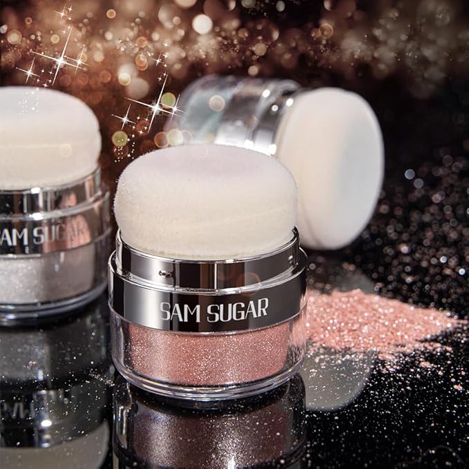 Glitter Body Highlighter Powder Body Shimmer Sparkle Face Highlighter Powder for Face Eyes Body Glow Makeup With sponge head（02#）