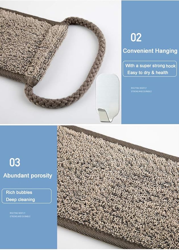 Loofah Back Scrubber for Shower for Men/Women, Natural Soft Flax Back Scrub Washer, Extra Long Back Exfoliator Cleaner for Shower Acne, Dual-Sided Bath Exfoliating Scrubber, Deep Clean&Invigorate Skin