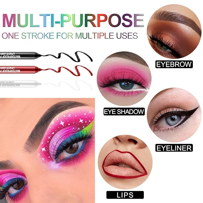 7 Colorful Eyeliner Pen Set, Eye Shadow Pencil, Pearl Eyeliner Kit Metallic Glitter Eye liner Pencil for Women Eye&Lip Liner Professional Eye Makeup Set Colorful Eye Color (7PCS A)