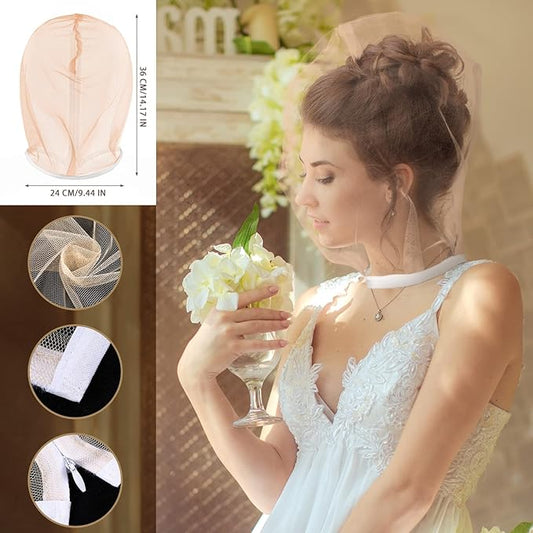 6 Pcs Makeup Protector Hood Washable Light Airy Nylon Chiffon Makeup Hood Zipper Closure Reusable Make up Face Cover for Women Girls Beauty Weddings (Nude)