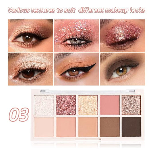 10 Colors Eyeshadow Palette,Matte&Glitter&Shimmer Eyeshadow Makeup,Naturing-Looking,High Pigment Waterproof Eye Shadow Palette Makeup, 100% Cruelty-free (10#Shimmer Nude)