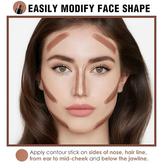 FOCALLURE Cream Contour Stick, Matte Bronzer Stick, Professional Face Shaping & Contouring Stick Makeup, Easy to Apply with Buildable Coverage, Long Lasting & Sweatproof, BROWN