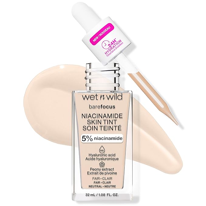 wet n wild Bare Focus Skin Tint, 5% Niacinamide Enriched, Buildable Sheer Lightweight Coverage, Natural Radiant Finish, Hyaluronic & Vitamin Hydration Boost, Cruelty-Free & Vegan - Fair