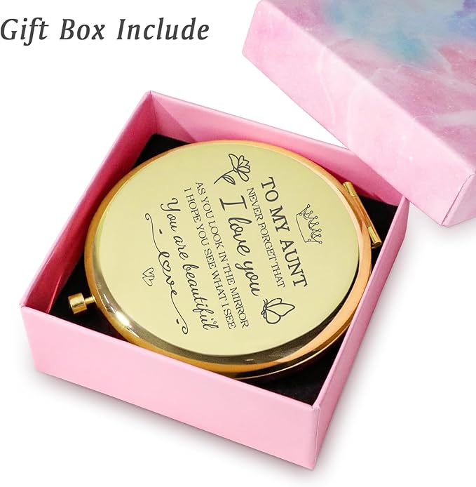 Aunt Gifts from Niece Nephew, Personalized Compact Mirrors, Unique Mothers Day Birthday Gifts for Aunt Auntie