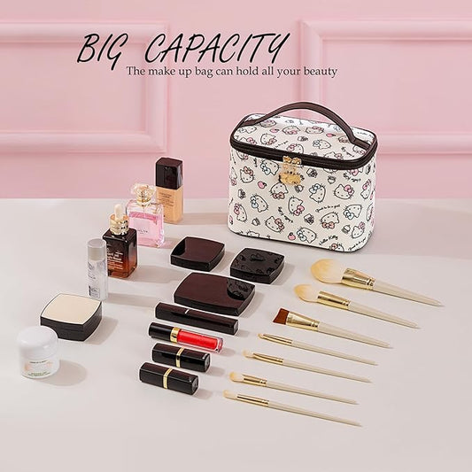 AmBealla Cosmetic Bag Large Makeup Bag Makeup Travel Case with Brush Holder, Canvas Organizer for Women, Toiletry Bag for Skincare & Beauty Tools Sweet Cute for Girls