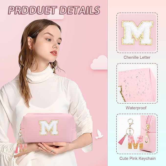 Birthday Gifts for Women Her,Travel Cute Makeup Bag,Large Capacity Cosmetic Bags for Women Makeup Pouch PU Leather Waterproof Cosmetic Bag (M, Pink)