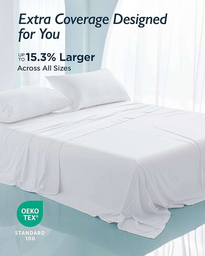 Breescape Cooling Sheet Set Cal King Size - BlendTek™ Dry & Cool Technology for Hot Sleepers and Night Sweats, Q-Max>0.46 Tech, Deep Pocket Up to 18", 360° Elastic Band, Snow White