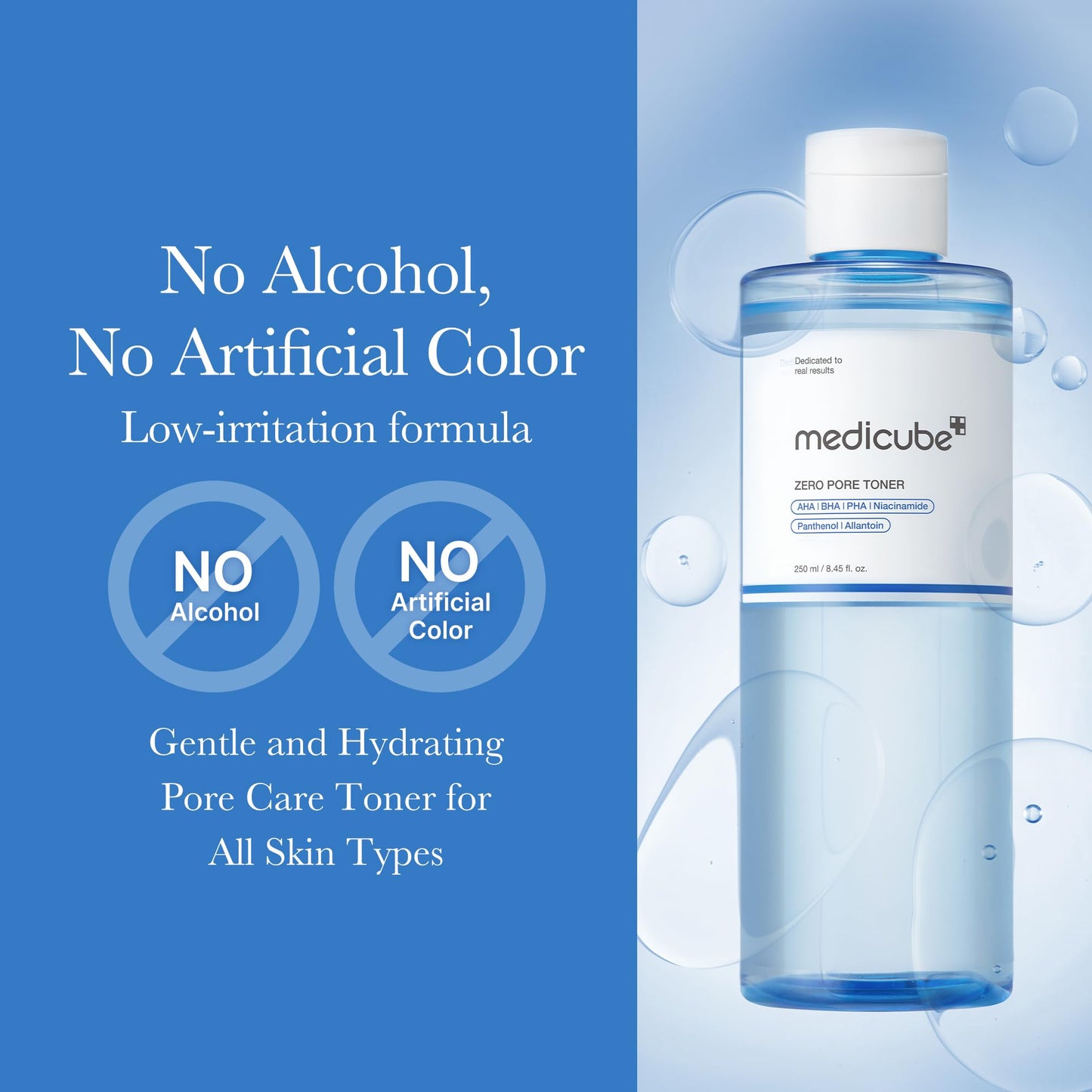 medicube Zero Pore Toner I Exfoliating & Hydrating Blue Bottle Water Toner with AHA, BHA, PHA, Niacinamide, and Panthenol | Korean Skin Care for Pores, Texture, and Moisture Care (8.45 fl. oz.)