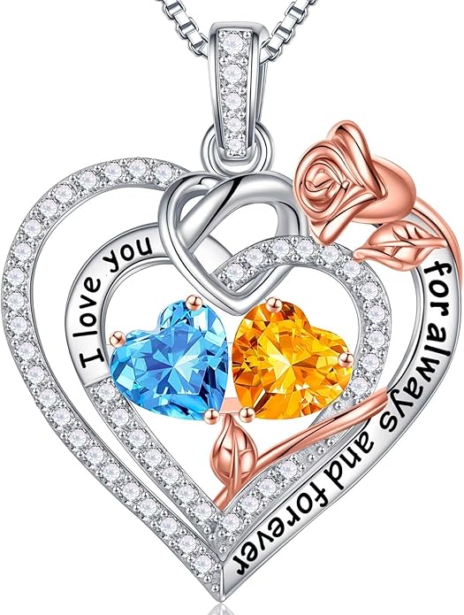 Iefil Christmas Gifts for Wife Women - 925 Sterling Silver Double Birthstone Necklace, Anniversary Birthday Gifts for Women, Jewelry Gift for Wife Girlfriend Mom Her