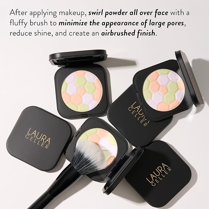 LAURA GELLER NEW YORK Filter Finish Pressed Radiant Setting Powder, Color Correcting For Even Tone, Universal