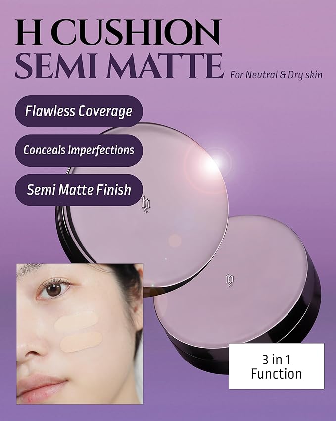 HEVVYMAKEUP H Cushion Semi Matte No.23 Medium Begie - Korean Makeup All Day Flawless Coverage Foundation for Neutral Dry Skin - Poreless Airy Weightless Coverage, 0.35oz.
