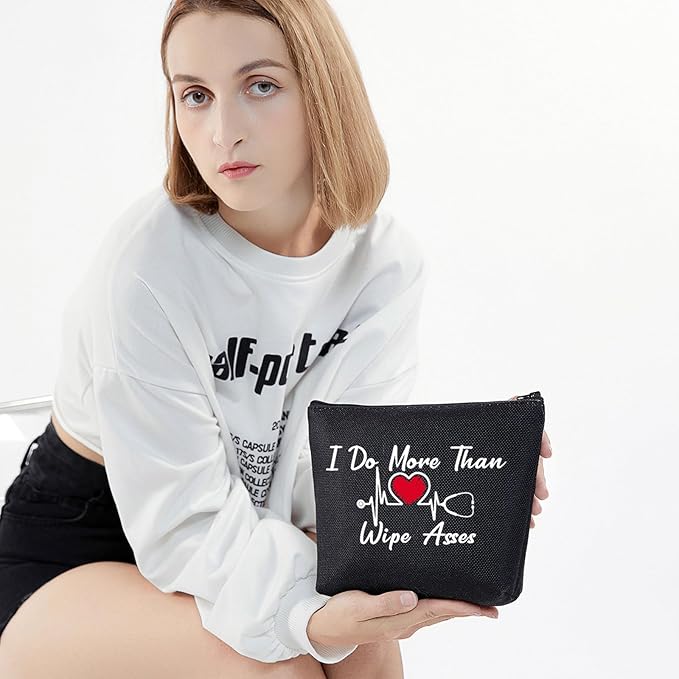 BLUPARK CNA Makeup Bag Certified Nursing Assistant Gifts I Do More Than Wipe Asses Cosmetic Bag for CAN Nurse (Wipe Asses-BK)