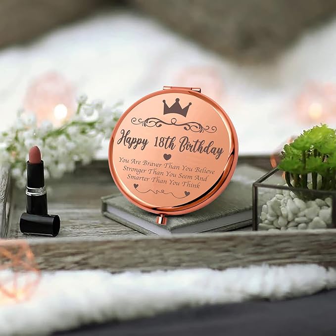 Ming Heng 18th Birthday Gifts Inspirational Compact Makeup Rose Gold Makeup Mirror for Daughter Niece Sister Best Friends,Coming of Age Gift for Girls,18 Years Old Birthday Party Gift