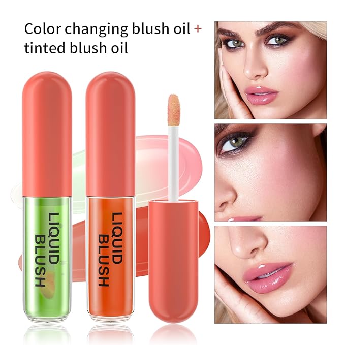 YCLUOYANG-Color Changing Blush Oil, Liquid Blush Oil for Cheeks, Long-lasting Color Pigments, Clear Blush For All Skin Tones