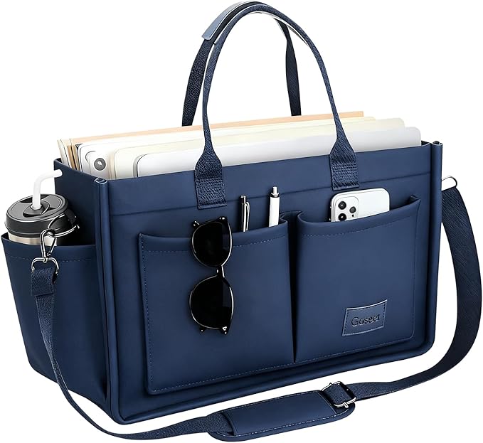 Canvas Tote Bag for Women With Pockets, Laptop Work Crossbody Purses Everything Shoulder Tote Bag Everyday Satchel Handbags