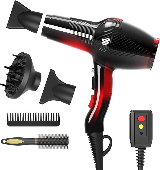 Hair Dryer, Professional Ionic Blow Dryer with Diffuser for Curly Hair,2400W Powerful Fast Drying Hairdryer Blowdryer for Women Men Home Salon Hair Styling,Constant Temp Low Noise