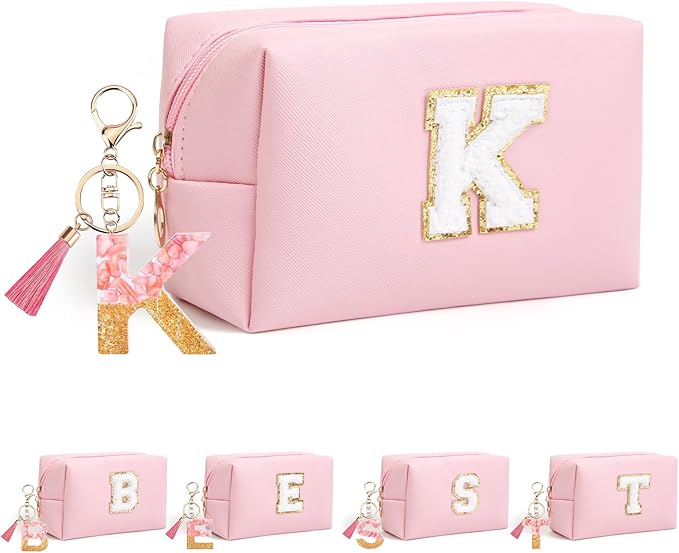 Birthday Gifts for Women Her,Travel Cute Makeup Bag,Large Capacity Cosmetic Bags for Women Makeup Pouch PU Leather Waterproof Cosmetic Bag (K, Pink)