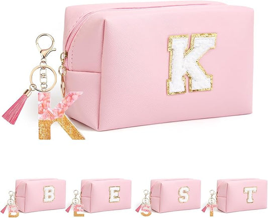 Birthday Gifts for Women Her,Travel Cute Makeup Bag,Large Capacity Cosmetic Bags for Women Makeup Pouch PU Leather Waterproof Cosmetic Bag (K, Pink)