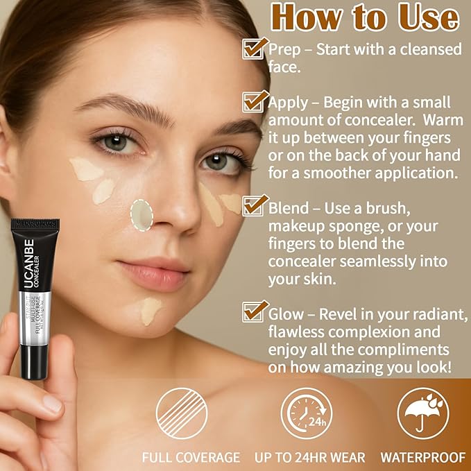 UCANBE Stay-Put Full Coverage Concealer, Long-Wear Waterproof, Under Eye Brightener Concealer, Color Corrector for Dark Circles, Acne, Blemishes, Redness Color Correcting Cream (04 LIGHT SAND)