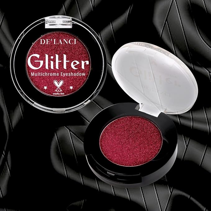 Afflano Single Red Eyeshadow Palette Shimmery, Ultra Pigmented Red Glitter Eyeshadow, Sparkly Duo Chrome Dark Red Makeup Eye Shadow Powder, Multi-Dimensional Eyes Look Goth Christmas Makeup