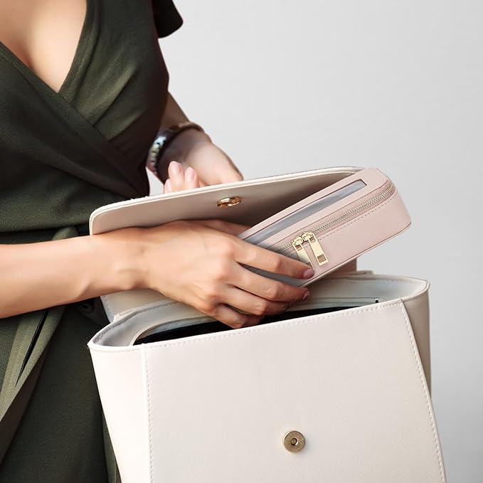 Makeup Brush Case Clear Travel Cosmetic & Toiletry Bag Small Makeup Bag with Zipper Purse Organizer Car Essential Bag for Women (Pink, SLIM)