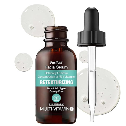 MADE IN USA NATURAL MULTI VITAMIN Facial Serum for Retexturizing Glowing Healthy Face Skin Antioxidants with Vitamin B C E K Concentration 30ml 1 fl oz - PURIFECT - Non Irritating Formula