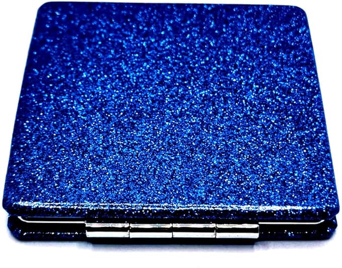 Blue Compact Makeup Mirror for Men and Women, 1x/2x Magnifying Foldable Cosmetic Mirror, Portable Double-Sided Travel Mirror for Beauty, Elegant Vanity Mirror for Pocket Purse Clutch