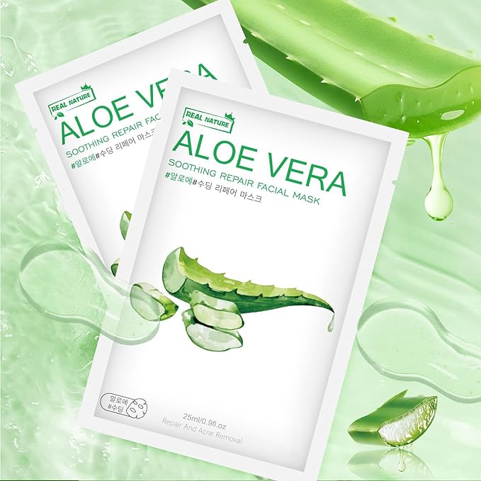 Aloe Vera Face Mask,Hydrating Face Masks Skincare For Dry, Oily,Sensitive Skin,Aloe Facial Skincare Sheet For Moisturizing, Soothing, Calming, Sun Care,Acne, Facial Masks for Women Skin Care 10-Pack