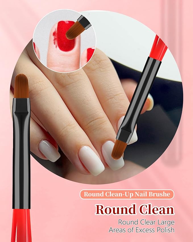 3PCS Nail Art Clean Up Brushes, Round/Angled/flat Acetone Resistant Gel Nail Polish Remover Brush, Nail Brushes for Tidying Up Polish Mishaps on Cuticles, and Nail Art Designs（Black Red）