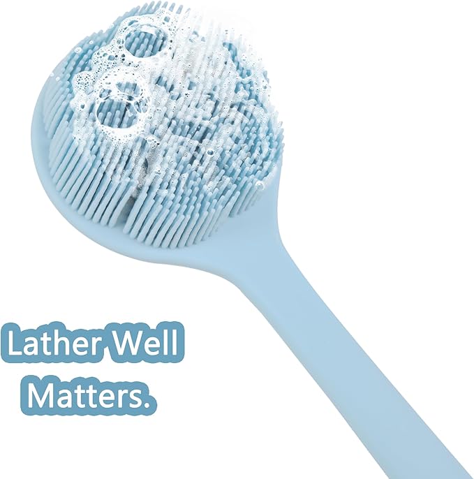 OWIIZI Extremely Soft Silicone Back Brush for Shower with Rich Lather, Reversible Body Bath Brushes Scrubber with Long Handle Skin Exfoliator for Women Elderly Wet Use