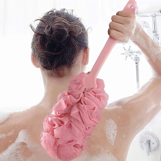 3 Pack Back Scrubber Long Handled Bath Brush Soft Mesh Sponge Exfoliating Body Scrub Back Cleaner Loofah Bathroom Shower Accessories for Women and Men (Pink)
