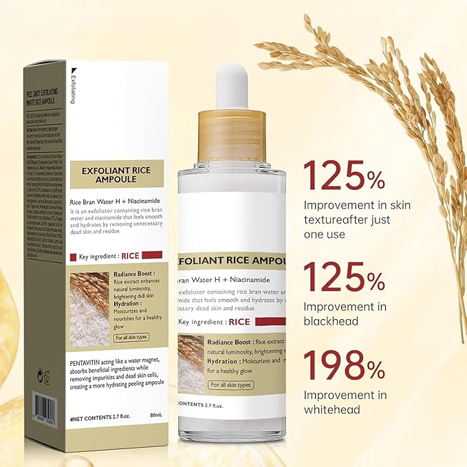 2PCS Rice Exfoliating Ampoule Set, 2025 Upgrade Black & White Rice Exfoliant, Peel & Shot Glow Rice Ampoule Duo for Glowing Skin | Gentle Peel + Pore Minimizing & Deep Hydration for All Skin Types