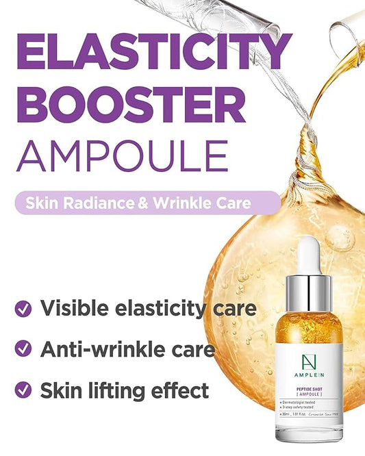 AMPLE:N Peptide Shot Ampoule - Anti-Aging Face Ampoule with Peptide Threads to Minimize Wrinkles and Improve Firmness - Peptide Serum to Lift Sagging Skin - Visibly Plump, 1.01 fl. Oz