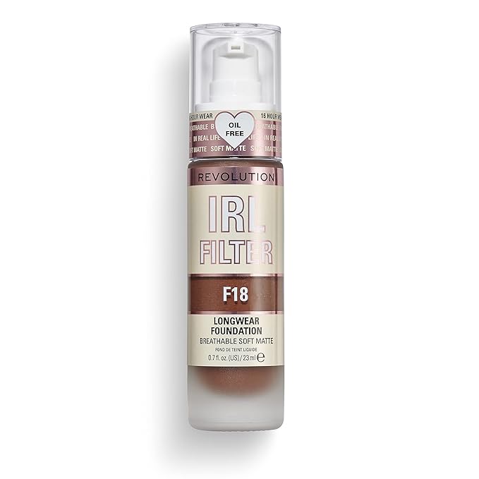 Revolution, IRL Filter Longwear Foundation, Soft & Breathable Formula, Medium to Full Coverage, Matte Finish, F18, 0.7 fl oz