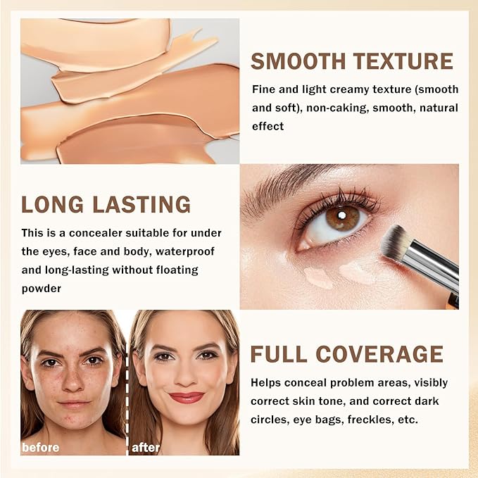 2PCS Under Eye Concealer for Dark Circles Color Correcting Corrector Full Coverage,Pro Tattoo Cover up Makeup Concealer Makeup (03 Netural+04 Light)